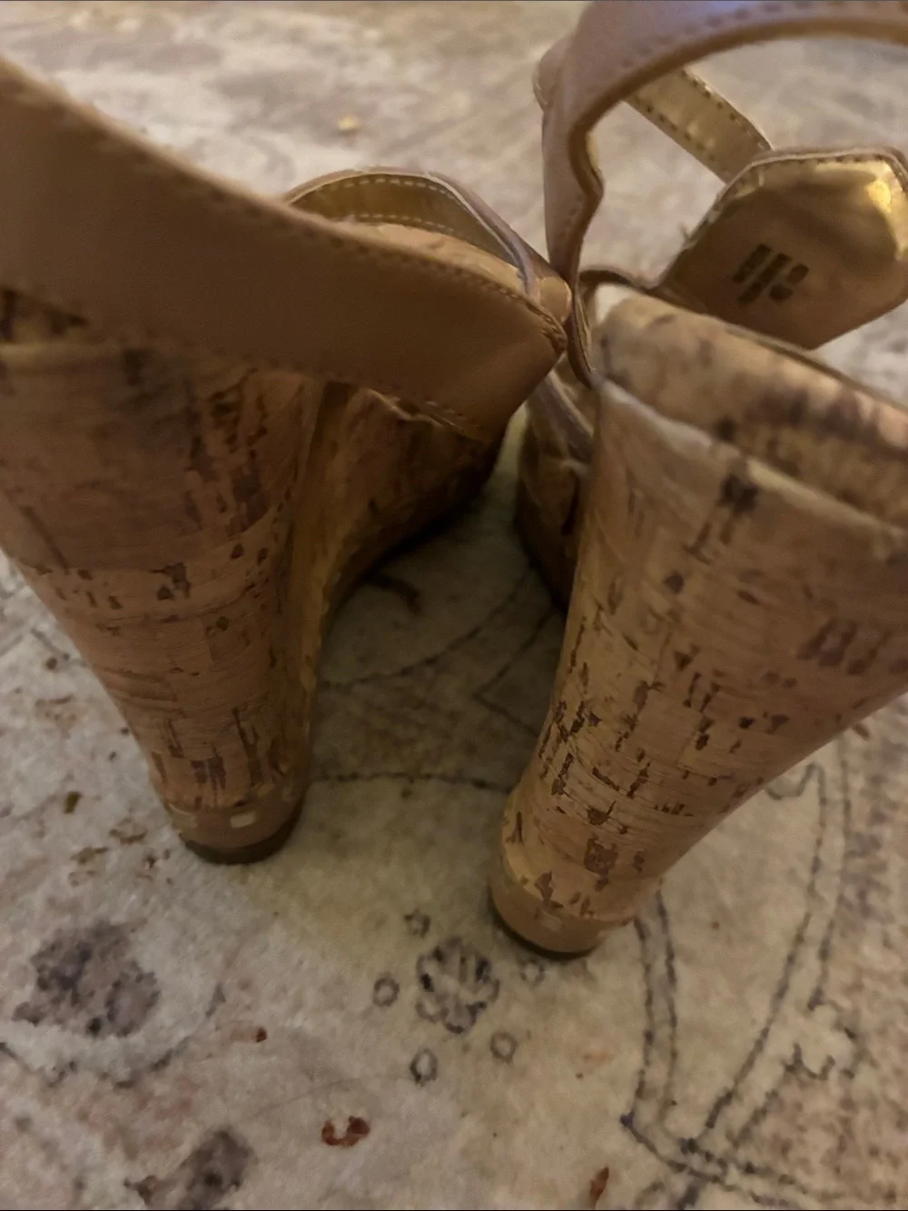 Jasmin Tan Strappy Cork Wedge Sandals with Gold Accents